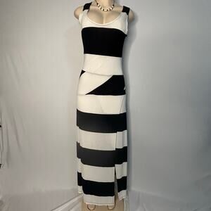 Shop 126 Black White Geometric Colorblock Maxi Dress Sleeveless Size M